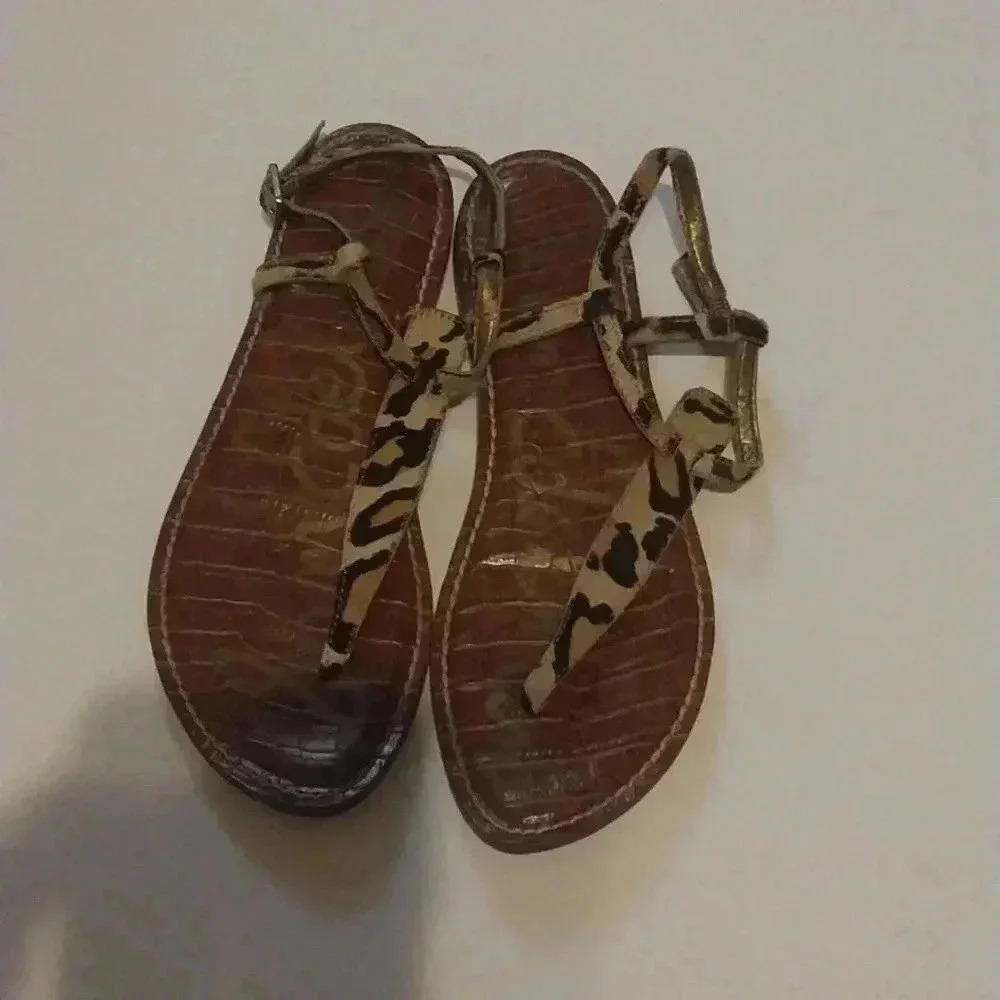 SAM EDELMAN Gigi Thong Sandal Leopard Print Size 7
